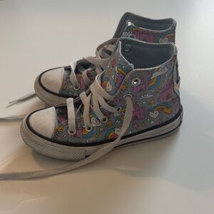 Kids ConverseHigh-Top Sneakers. Size youth 10.5. Castle and rainbow print